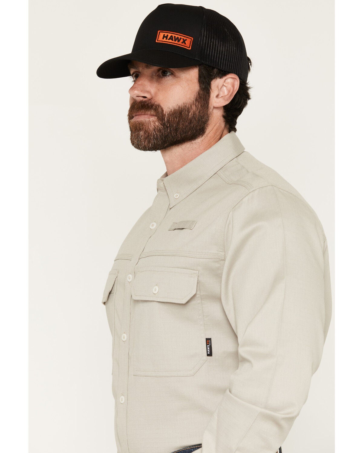 Image #2 - Hawx Men's FR Langdon Solid Long Sleeve Button-Down Work Shirt, Tan, hi-res