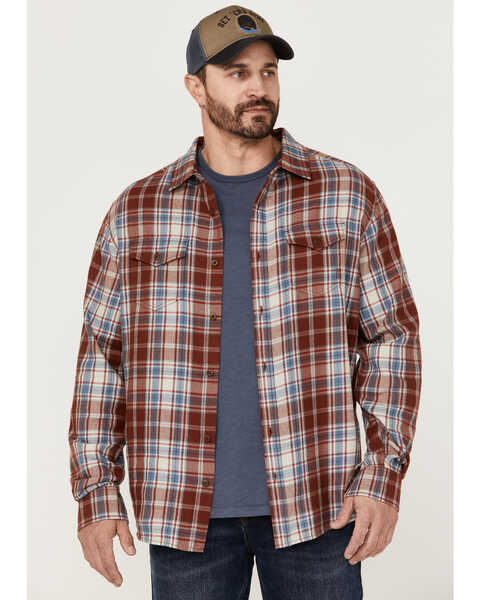 Image #2 - Brothers and Sons Men's Plaid Casual Woven Long Sleeve Button Down Western Shirt, Red, hi-res