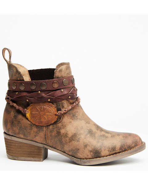 Image #2 - Circle G Women's Harness & Studs Booties - Round Toe, Brown, hi-res