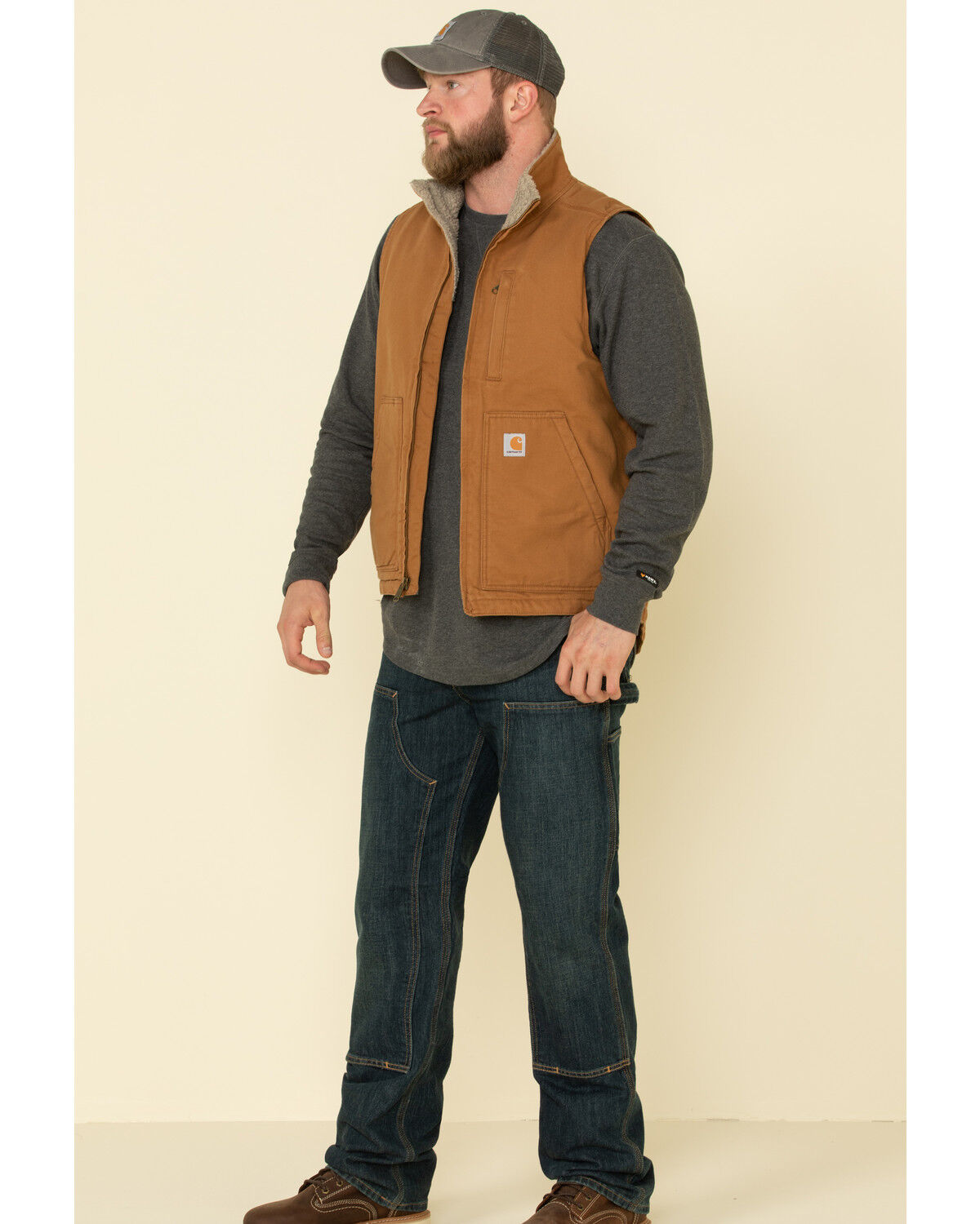 Carhartt Men's Brown Washed Duck Sherpa Lined Mock Neck Work