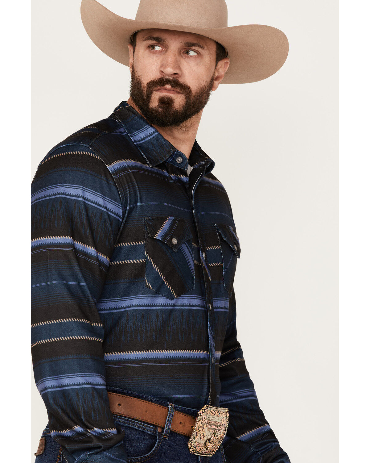 Image #2 - Rock & Roll Denim Men's Serape Knit Stripe Long Sleeve Button Down Shirt, Indigo, hi-res