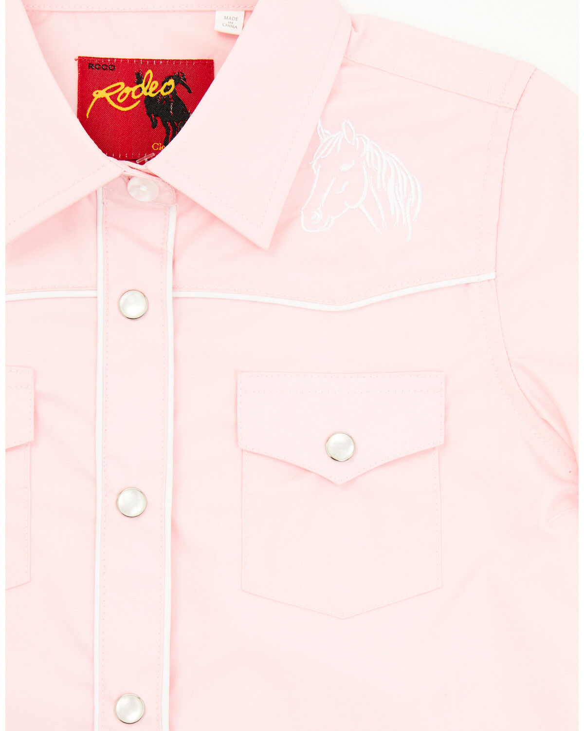 Image #2 - Rodeo Clothing Girls' Horse Embroidered Short Sleeve Pearl Snap Western Shirt, Pink, hi-res