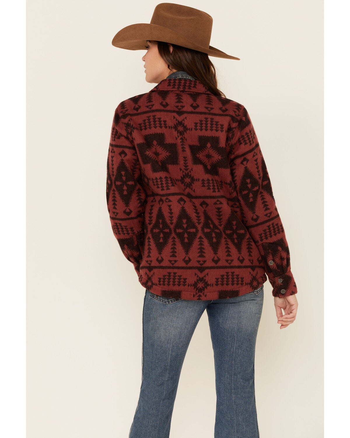 Image #4 - Ariat Women's R.E.A.L. Marsala Southwestern Print Shirt Jacket, Burgundy, hi-res