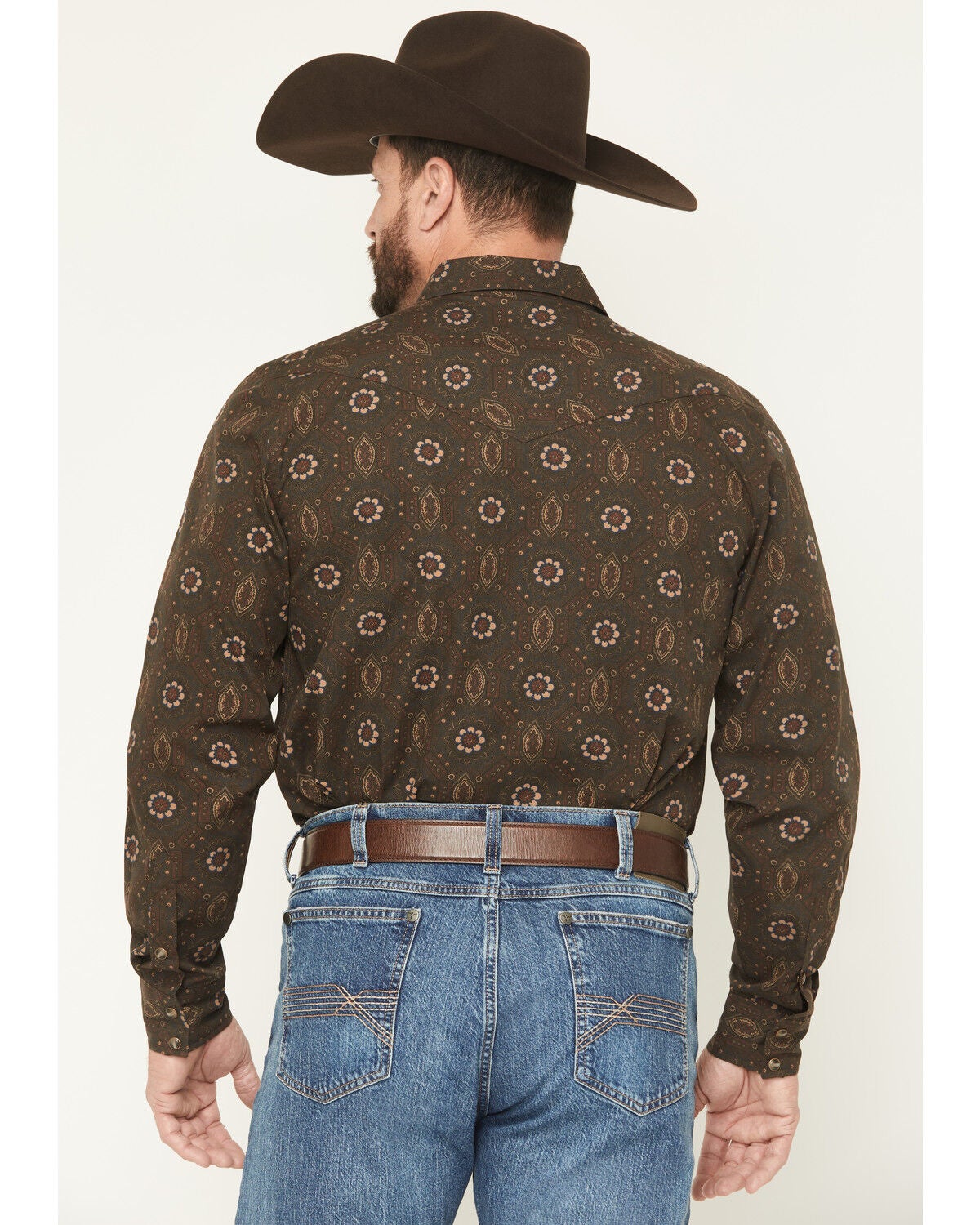 Image #4 - Gibson Trading Co Men's Bourbon Street Medallion Print Long Sleeve Snap Stretch Western Shirt - Tall, Brown, hi-res
