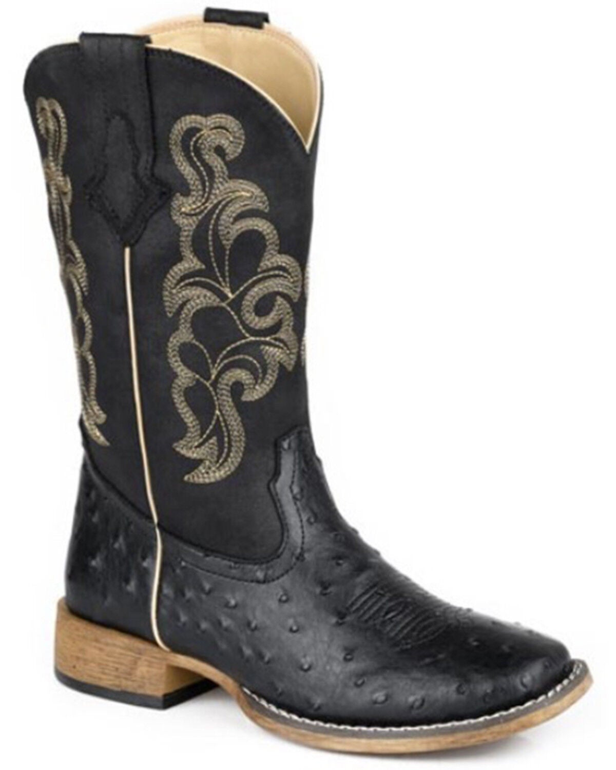 Image #1 - Roper Women's Cowboy Classic Ostrich Print Western Boots - Broad Square Toe, Black, hi-res