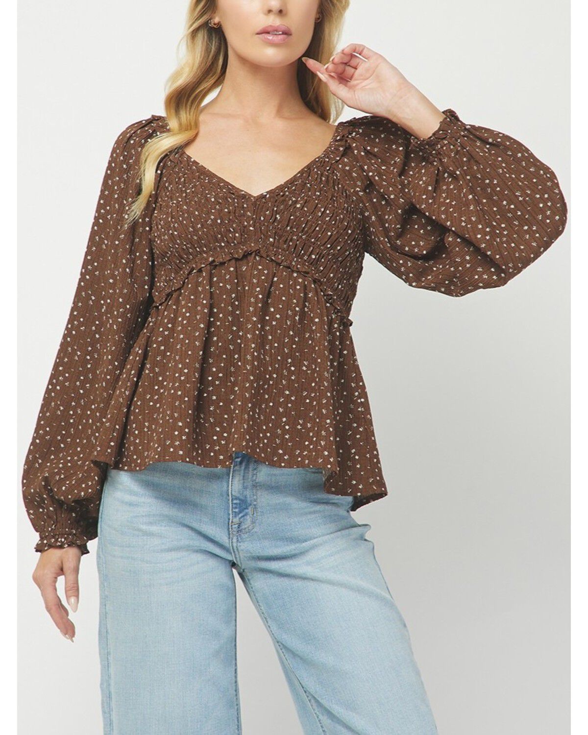 Yura Women's Floral Print Long Sleeve Shirt, Brown, hi-res