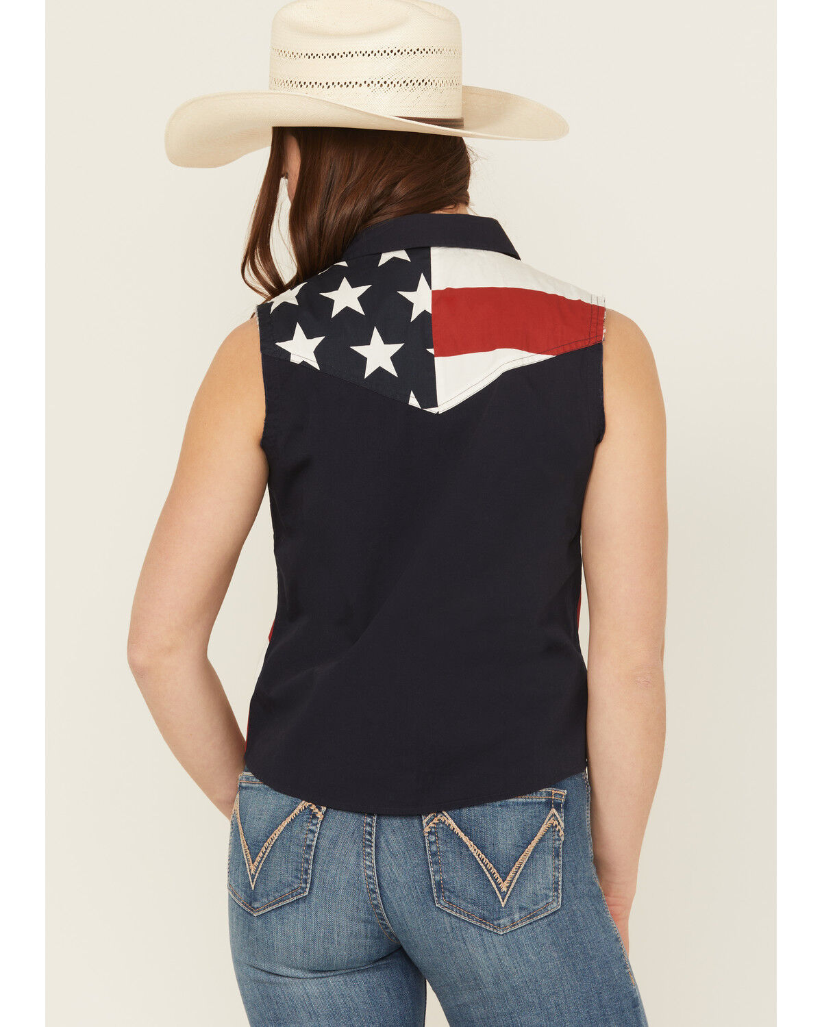 Image #4 - Shyanne Women's Americana Print Bubba Sleeveless Snap Western Shirt, Red, hi-res