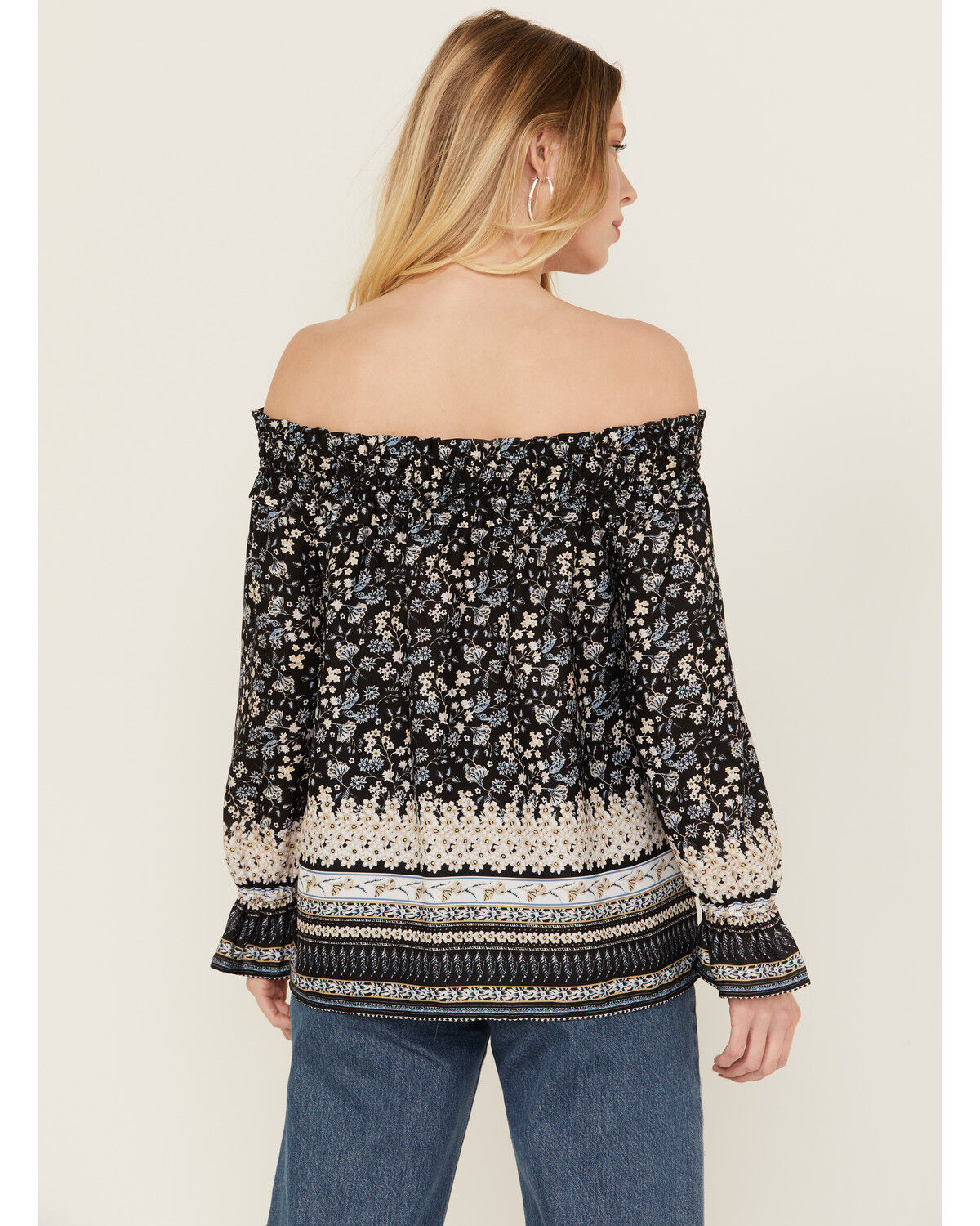 Image #4 - Wild Moss Women's Border Off The Shoulder Top, Blue, hi-res