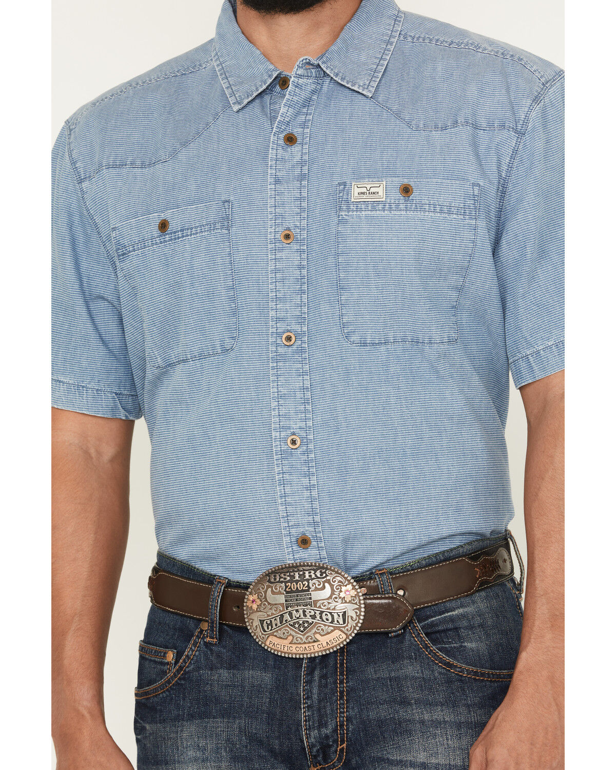 Image #3 - Kimes Ranch Men's Shifter Solid Short Sleeve Button-Down Western Shirt, Indigo, hi-res