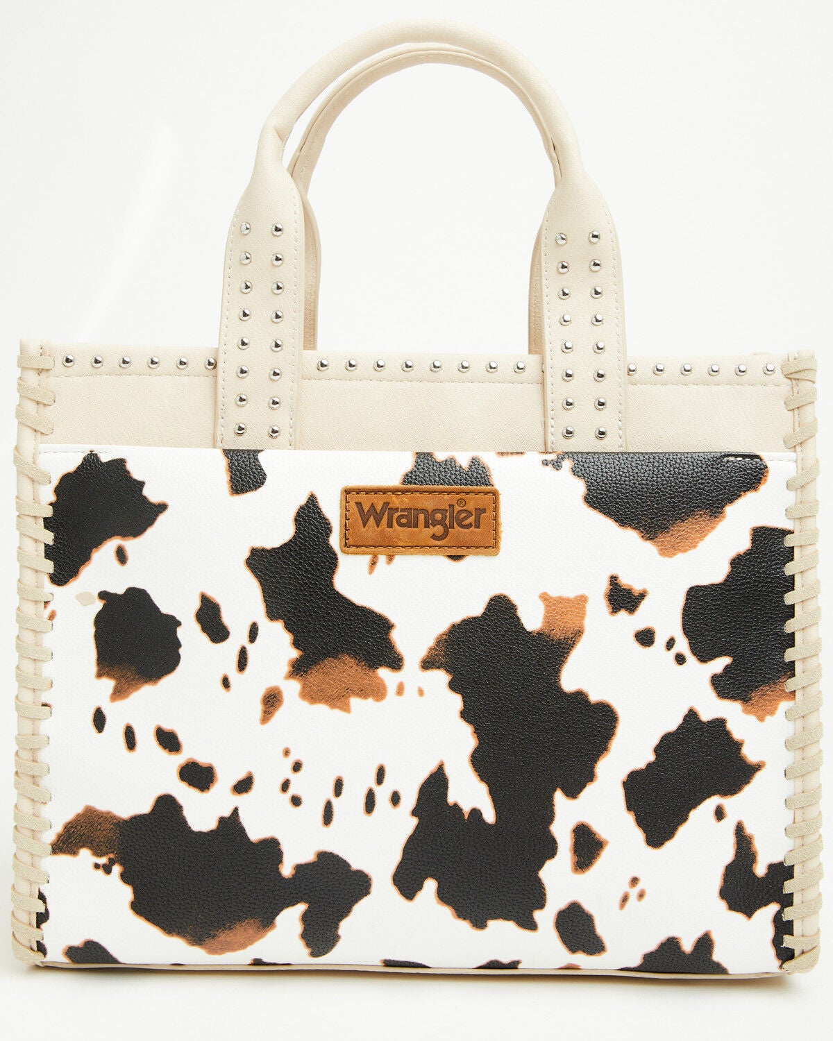 Image #2 - Wrangler X Boot Barn Women's Cow Print Square Tote, Beige, hi-res