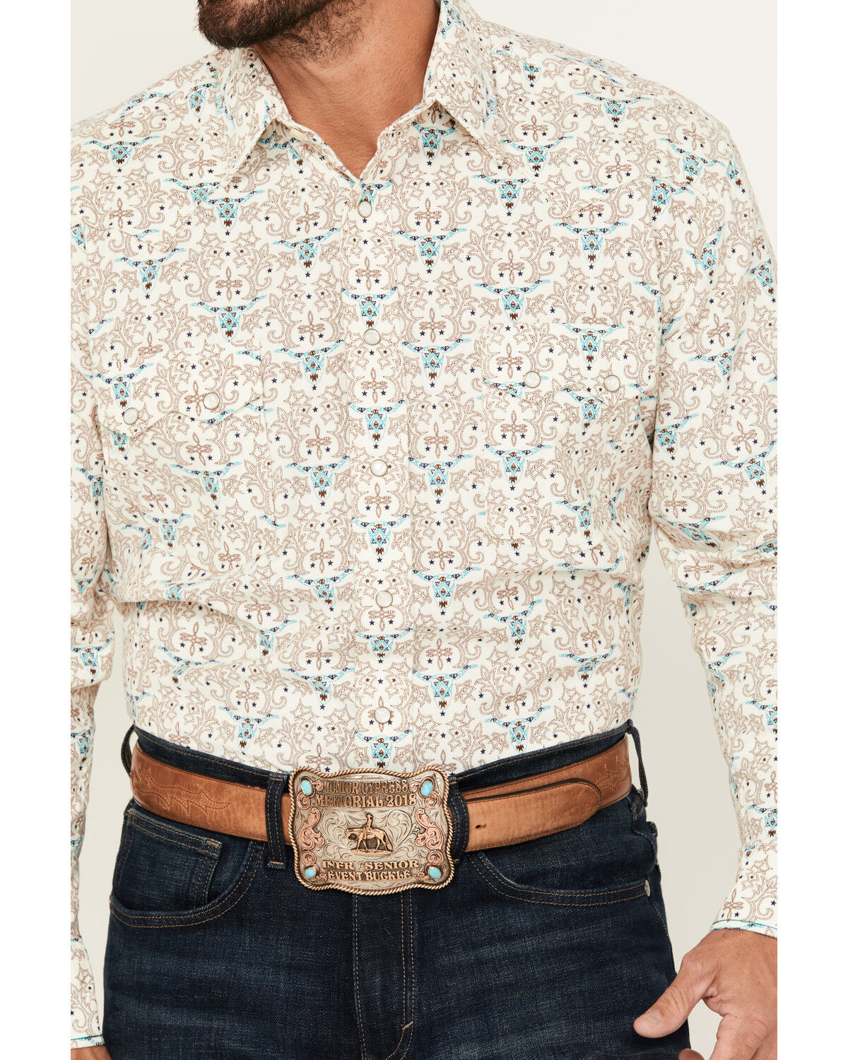 【WOOHWA】SNAP HEAVY TWILL PT Rough Stock by Panhandle Men's Steer Head Print Long Sleeve