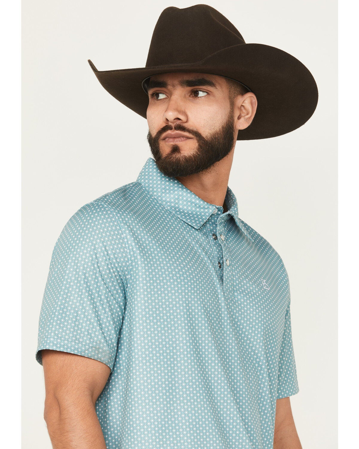 Image #2 - Panhandle Slim Men's Geo Print Short Sleeve Snap Performance Polo Shirt, , hi-res