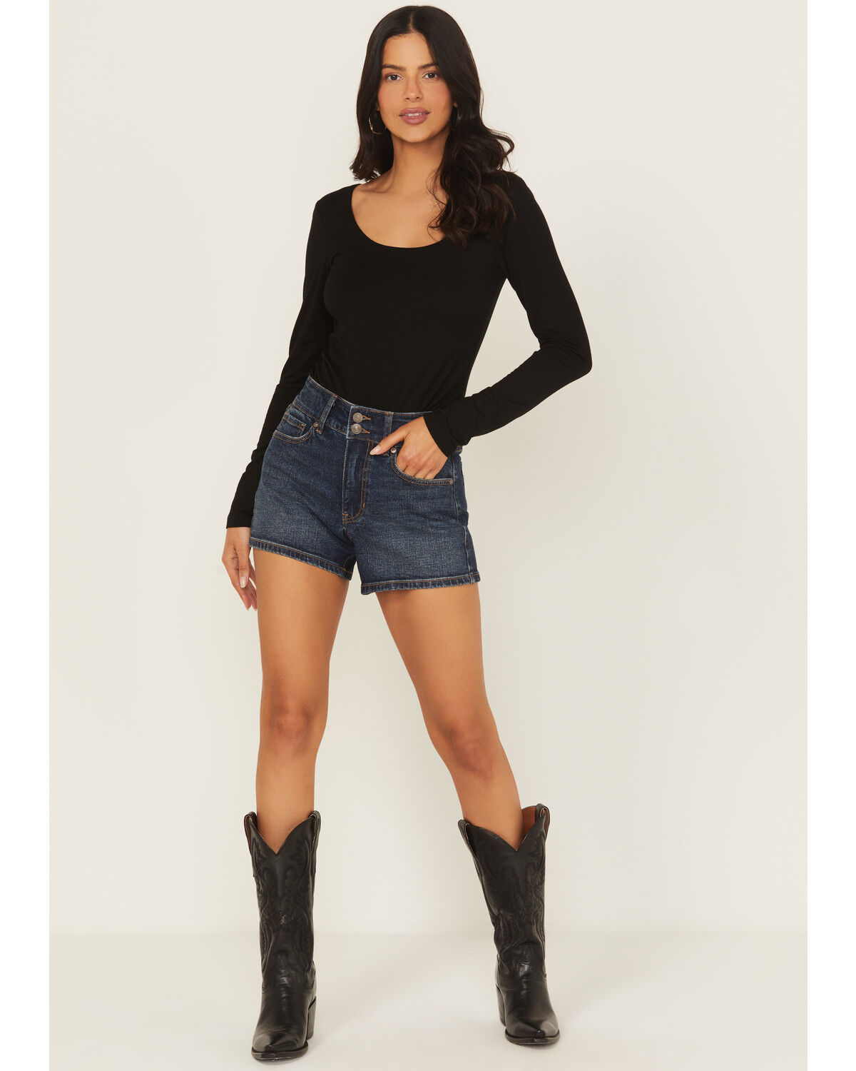 Image #1 - Shyanne Women's Faye Medium Wash High Rise Comfort Stretch Denim Shorts, Medium Wash, hi-res