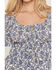 Image #3 - Angie Women's Floral Print Short Sleeve Hanky Hem Top, Blue, hi-res