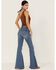 Image #3 - Shyanne Women's Mid Release Hem Side Slit Flare Jeans, Dark Medium Wash, hi-res