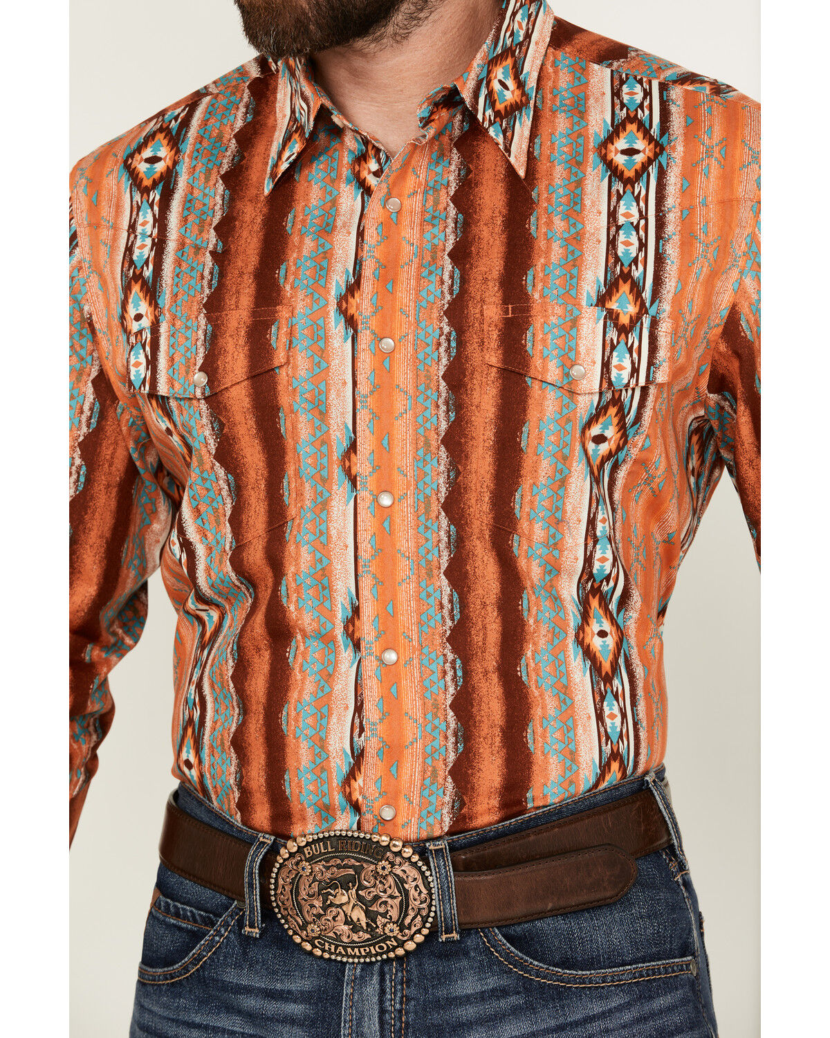 Image #3 - Wrangler Men's Checotah Long Sleeve Snap Western Shirt, Rust Copper, hi-res