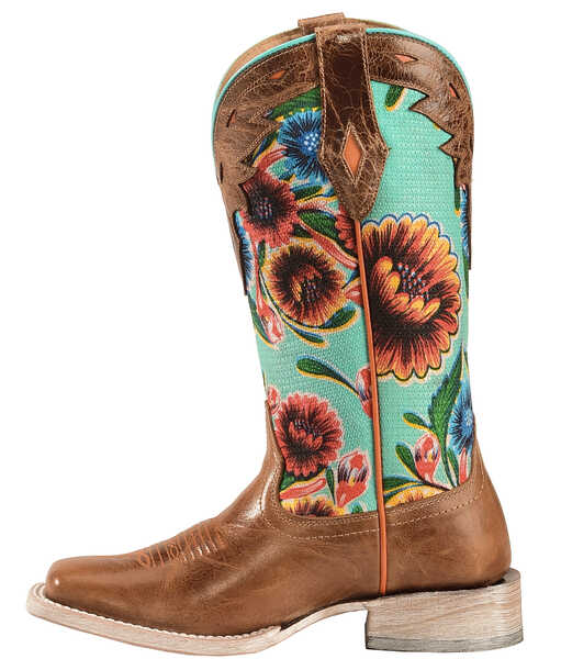 Ariat Women's Floral Textile Circuit Champion Western Boots - Broad Square Toe, Brown, hi-res