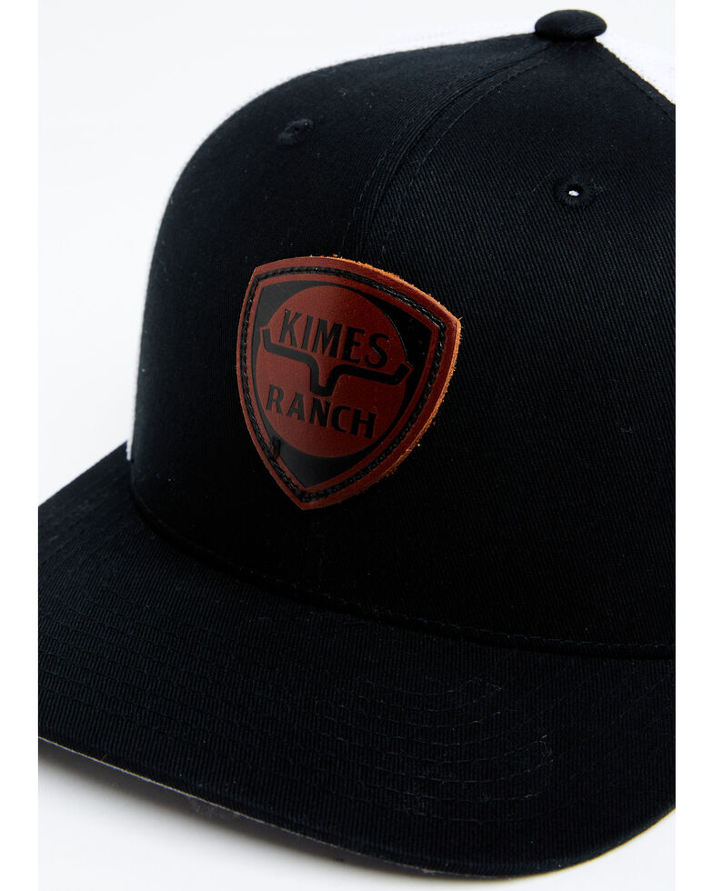 Kimes Ranch Men's Black Leather Bone Logo Mesh-Back Ball Cap , Black, hi-res
