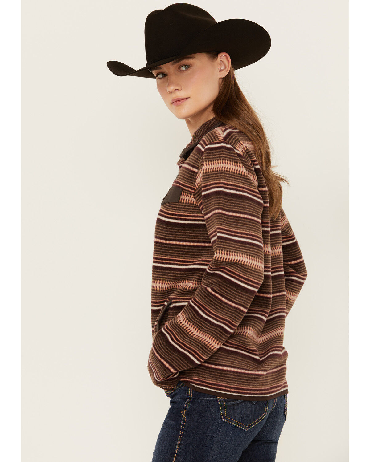 Image #2 - Cinch Women's Serape Striped Print Fleece Pullover, Multi, hi-res