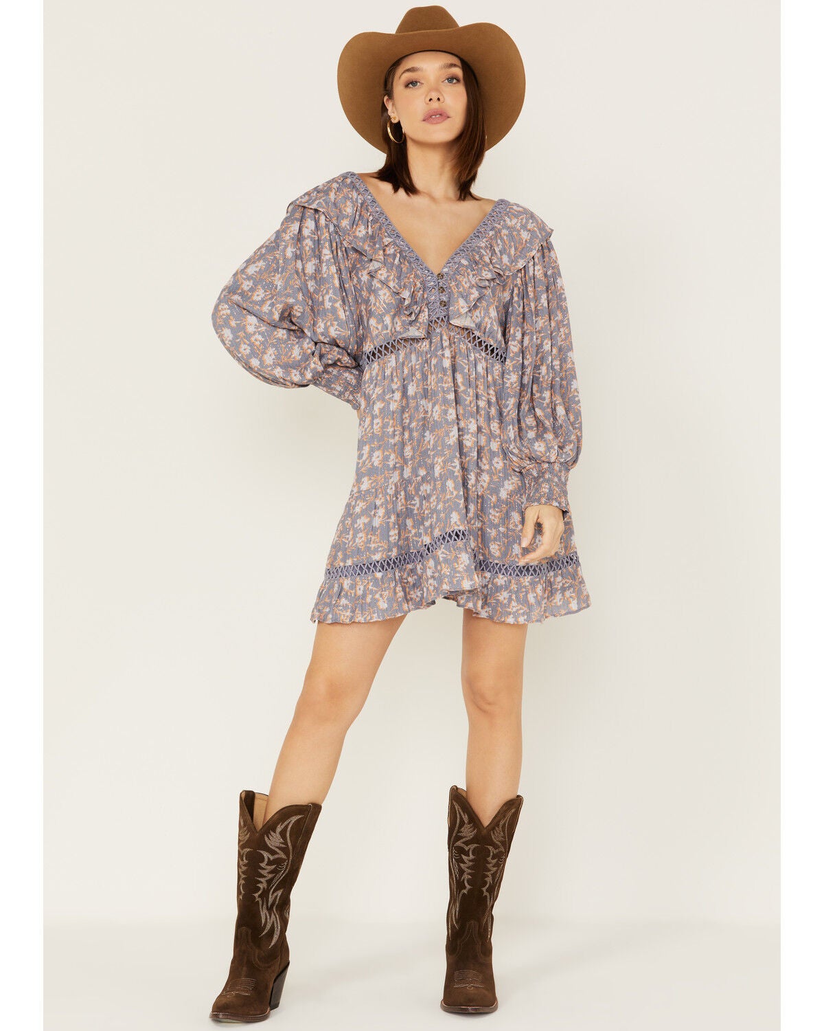 Image #2 - Jen's Pirate Booty Women's Floral Print Long Sleeve Wildflower Lasi Mini Dress, Blue, hi-res