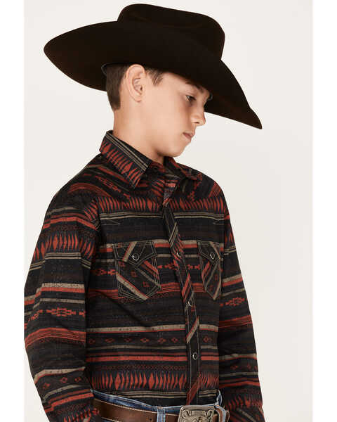 Image #2 - Rock & Roll Denim Boys' Southwestern Stripe Print Long Sleeve Snap Western Shirt, Black, hi-res