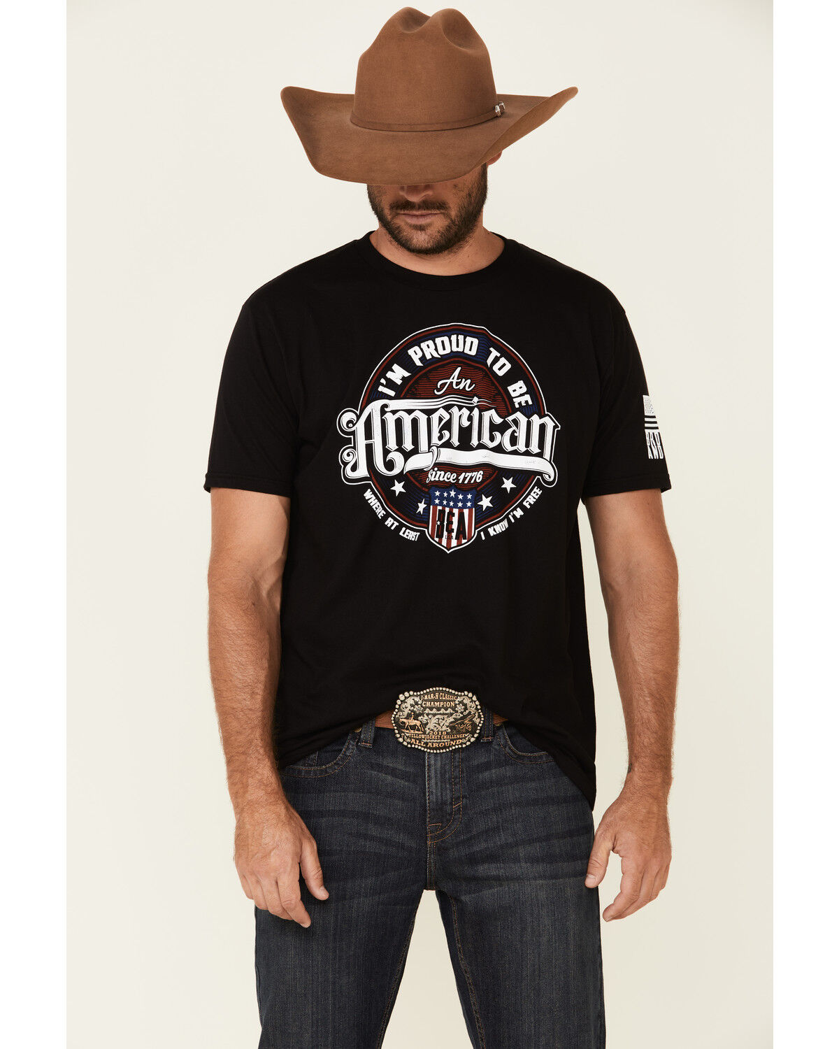 Image #1 - Brothers & Arms Men's Proud To Be American Graphic T-Shirt, Black, hi-res
