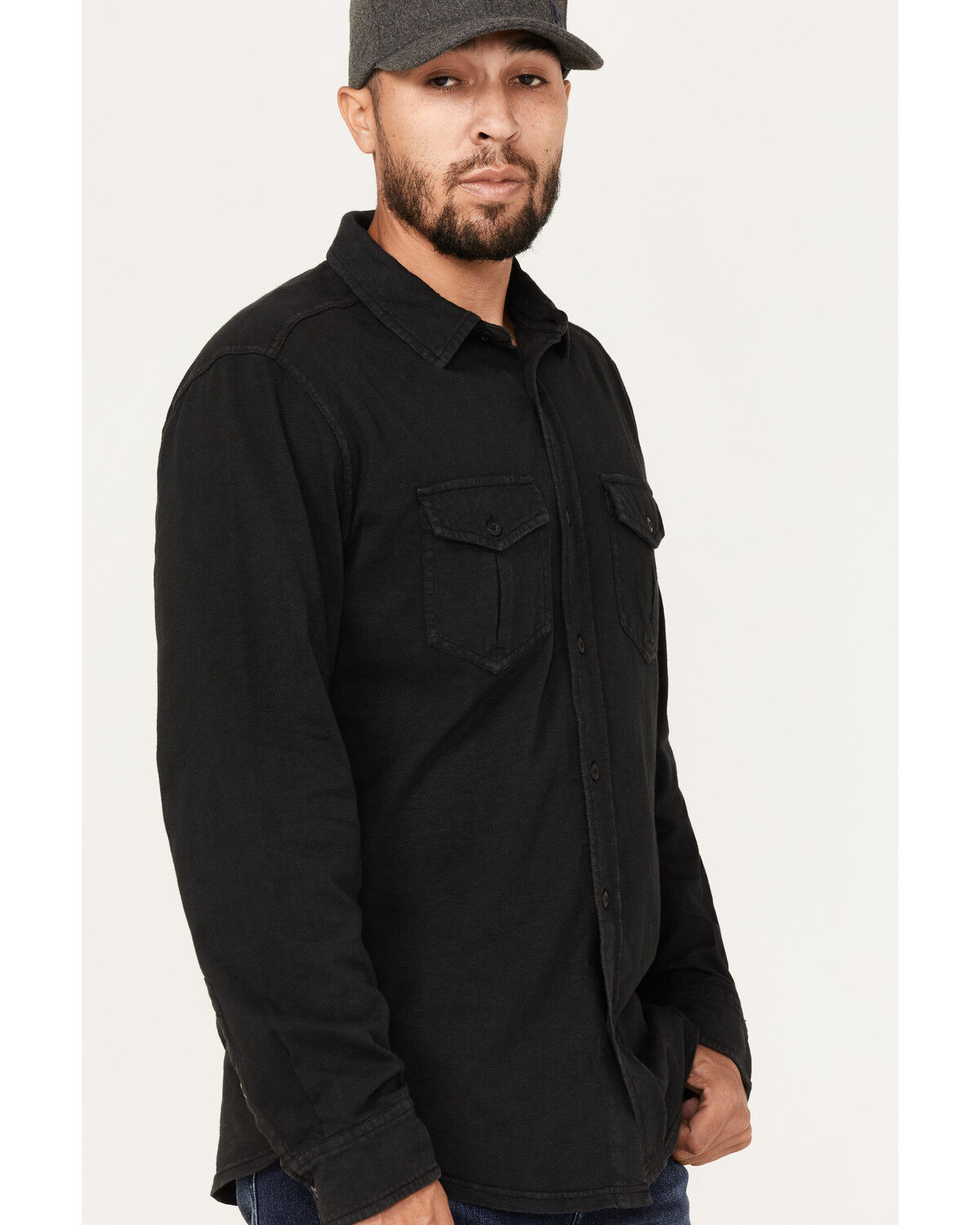 Image #2 - Brothers and Sons Men's Solid Pigment Slub Button Down Western Shirt, Black, hi-res