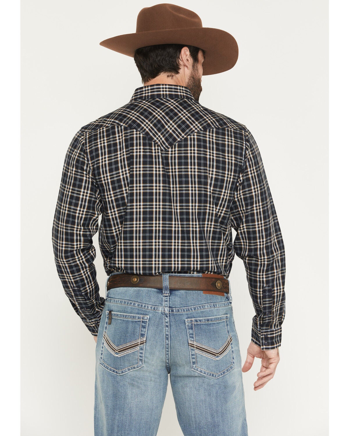 Image #4 - Cody James Men's Warriors Way Plaid Print Long Sleeve Snap Western Shirt - Tall, Dark Blue, hi-res