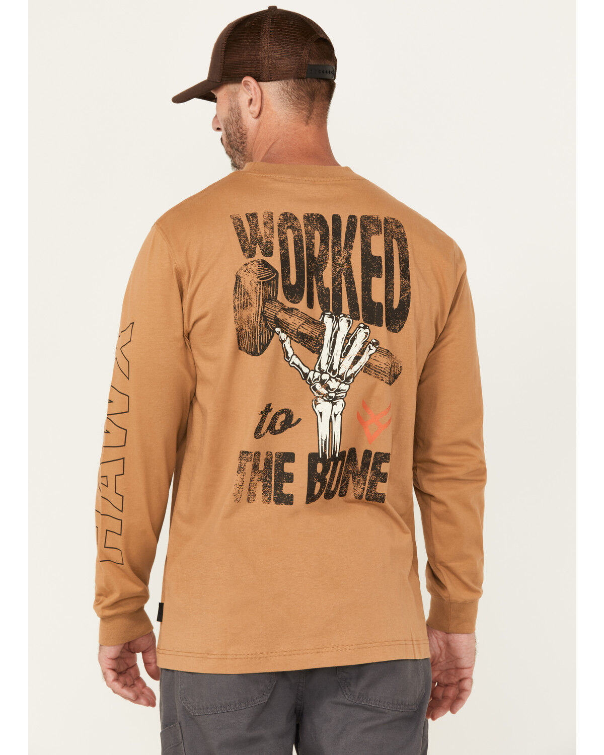 Image #1 - Hawx Men's To The Bone Long Sleeve Graphic Work T-Shirt, Tan, hi-res