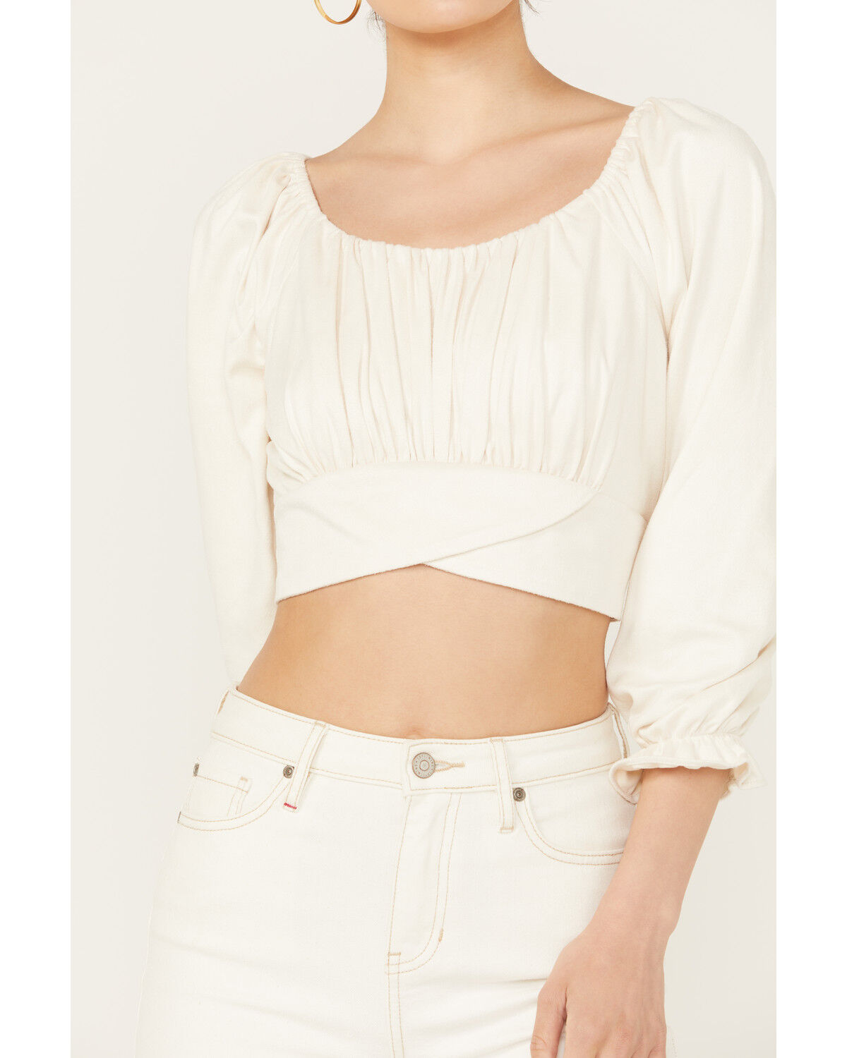 Image #3 - Beyond The Radar Women's Faux Suede Tie Back Top, Ivory, hi-res