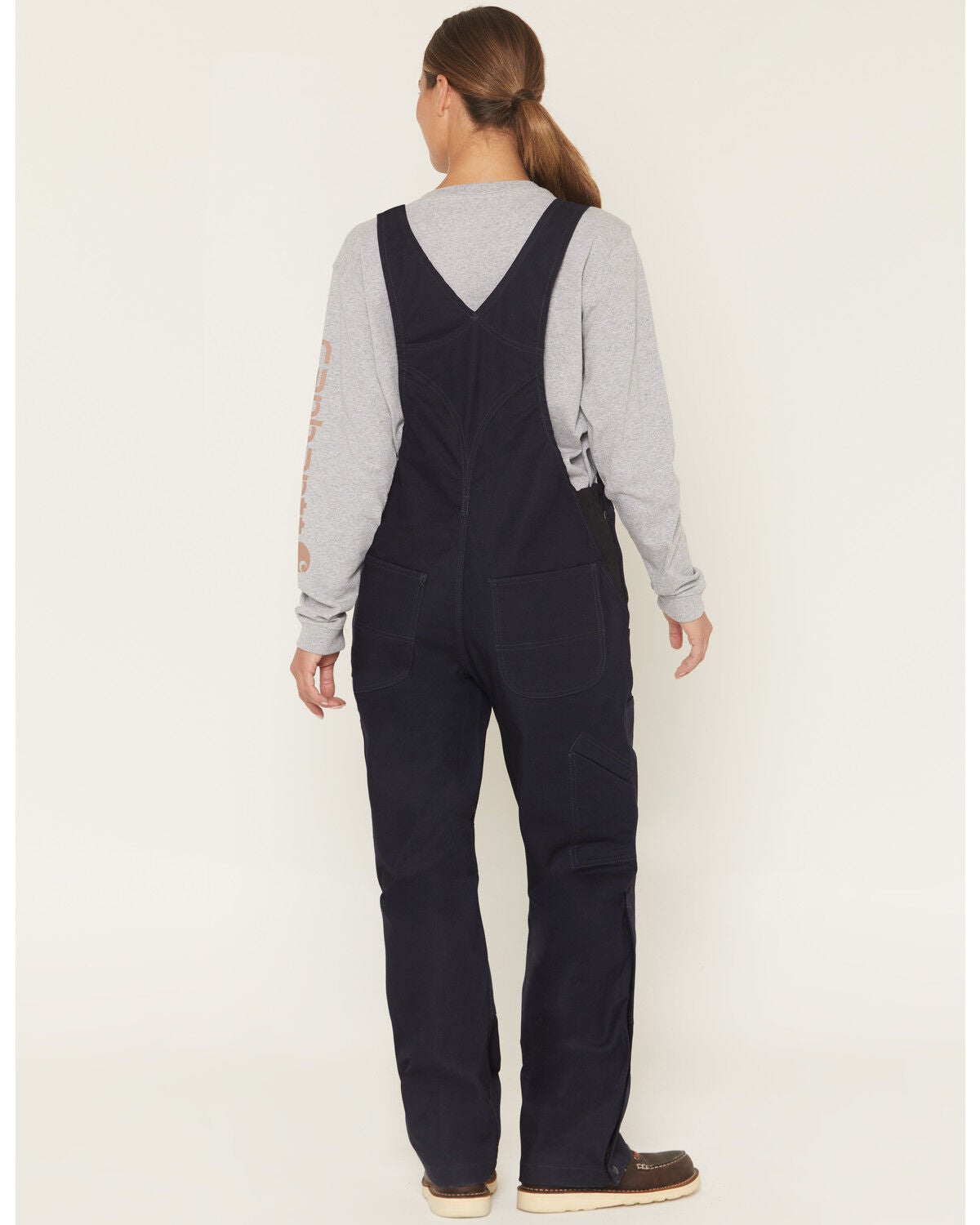 Image #4 - Carhartt Women's FR Rugged Flex&reg; Loose Fit Duck Bib Overalls, Navy, hi-res