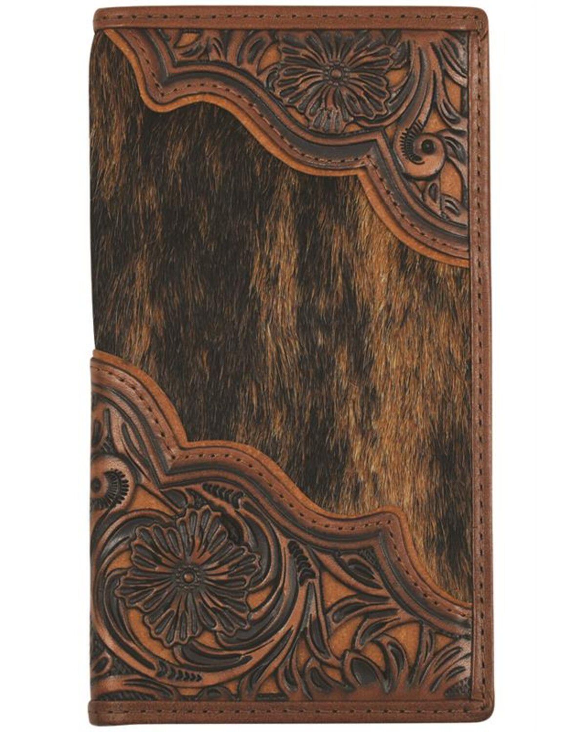 Image #1 - Justin Men's Hairon Tooled Rodeo Wallet, Brown, hi-res