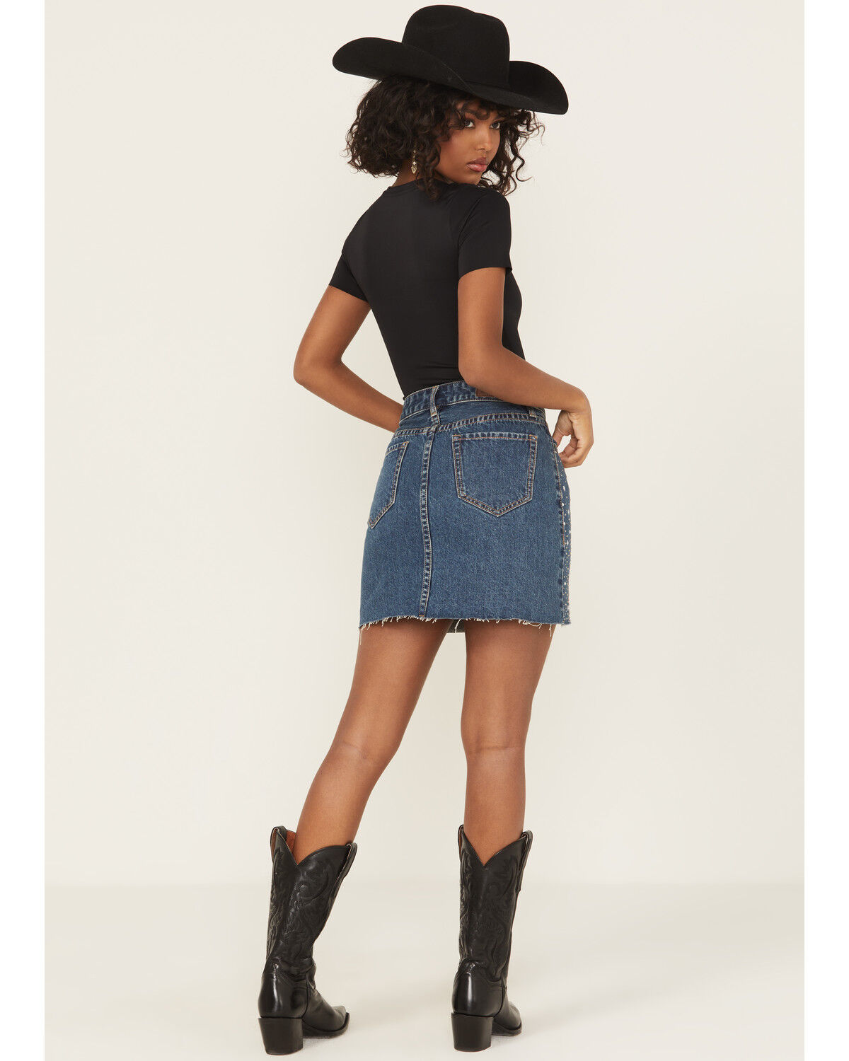 Image #4 - Rock & Roll Denim Women's Medium Wash Embellished Denim Mini Skirt, Medium Wash, hi-res