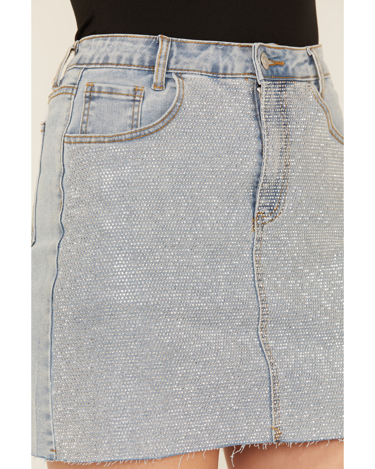 Image #2 - Blue B Women's Light Wash Embellished Mini Denim Skirt, Light Wash, hi-res