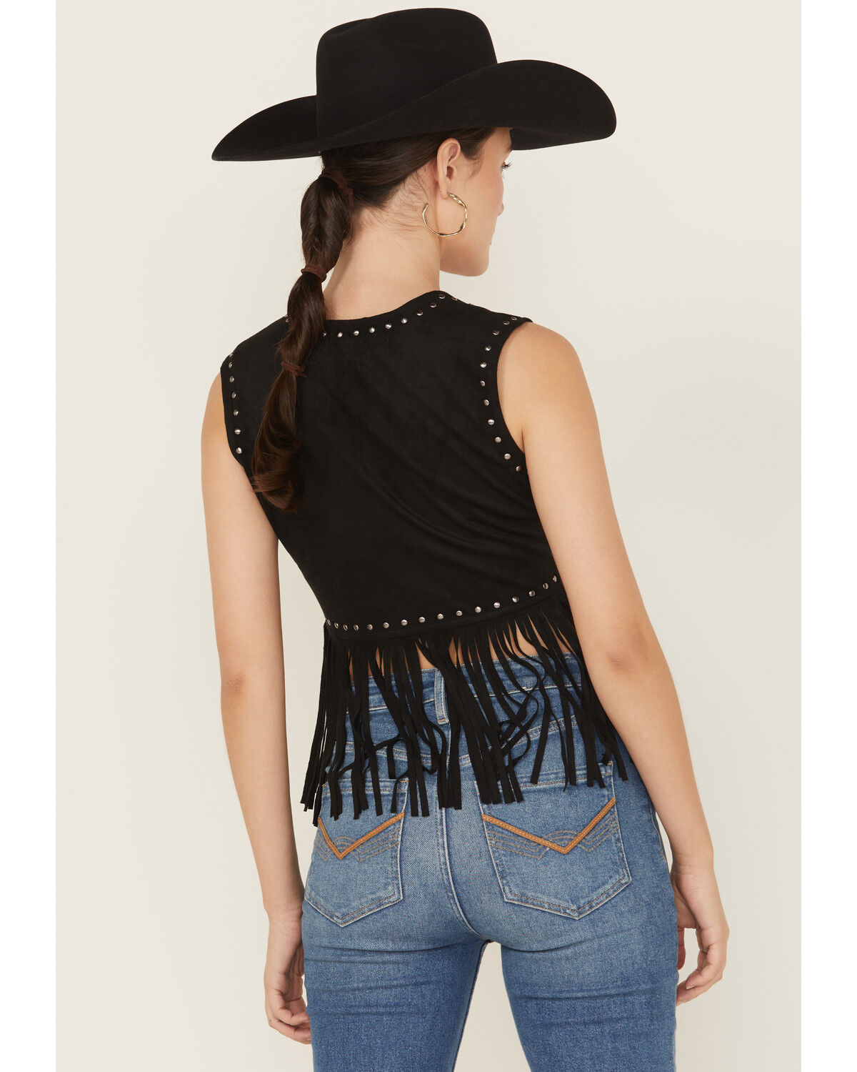 Image #4 - Idyllwind Women's Embellished Faux Suede Cropped Fringe Vest, Black, hi-res