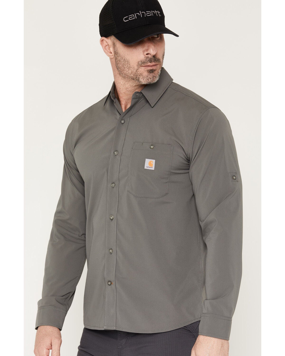 Image #2 - Carhartt Men's Force Sun Defender&trade; Relaxed Fit Lightweight Long Sleeve Button-Down Shirt, Steel, hi-res