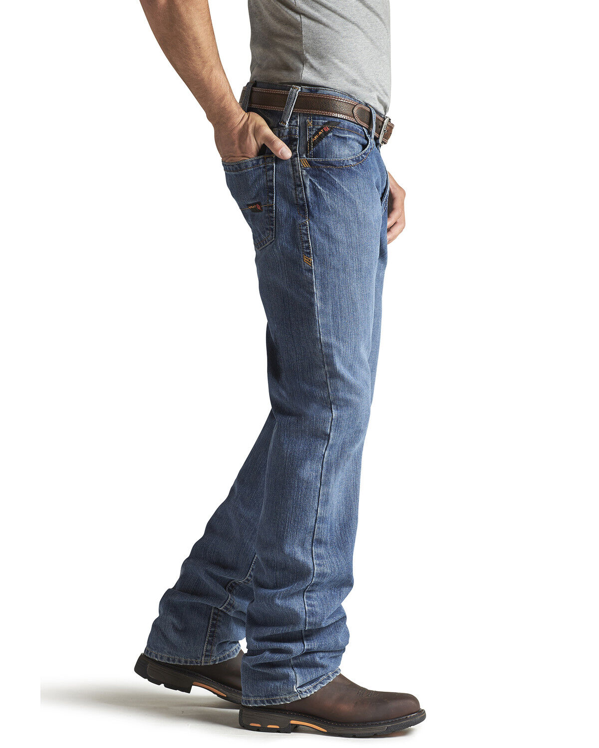 Image #6 - Ariat Men's FR M3 Medium Wash Loose Basic Stackable Straight Leg Jean, Denim, hi-res