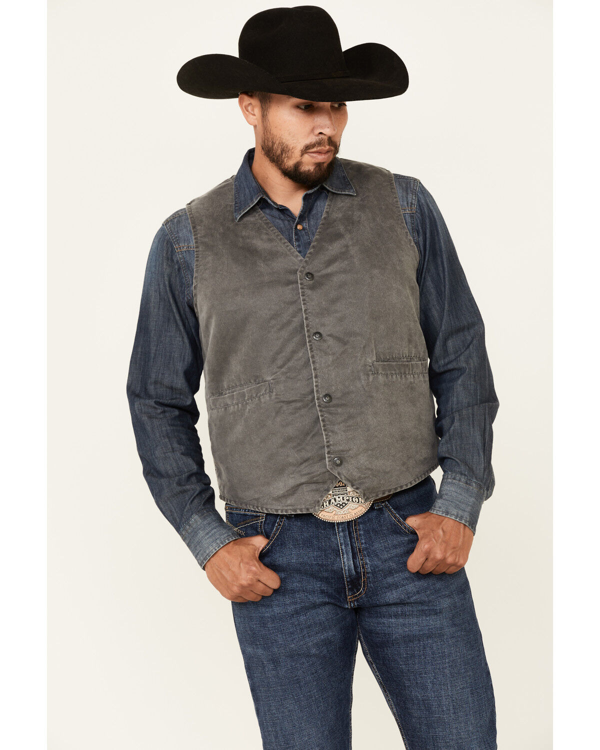 Image #1 - Outback Trading Co. Men's Sebastian Snap-Front Vest, Charcoal, hi-res