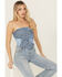 Image #1 - Originality Women's Mix Print Mesh Bandana Tube Top, Blue, hi-res