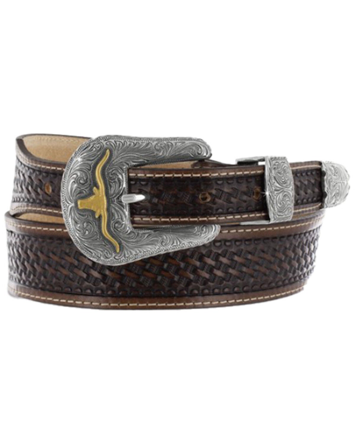 Image #1 - Leegin Men's Basketweave Leather Belt, Dark Brown, hi-res