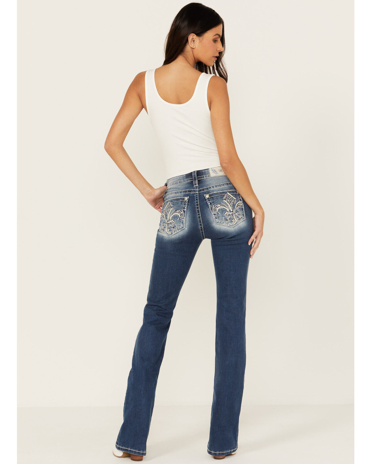 Image #1 - Miss Me Women's Dark Wash Mid Rise Stretch Bootcut Jeans, Dark Wash, hi-res