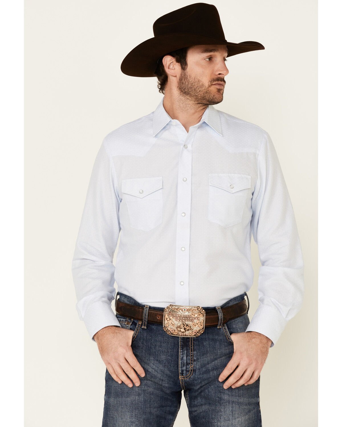 Image #1 - Roper Men's Classic Tone On Tone Solid Long Sleeve Pearl Snap Western Shirt, Light Blue, hi-res