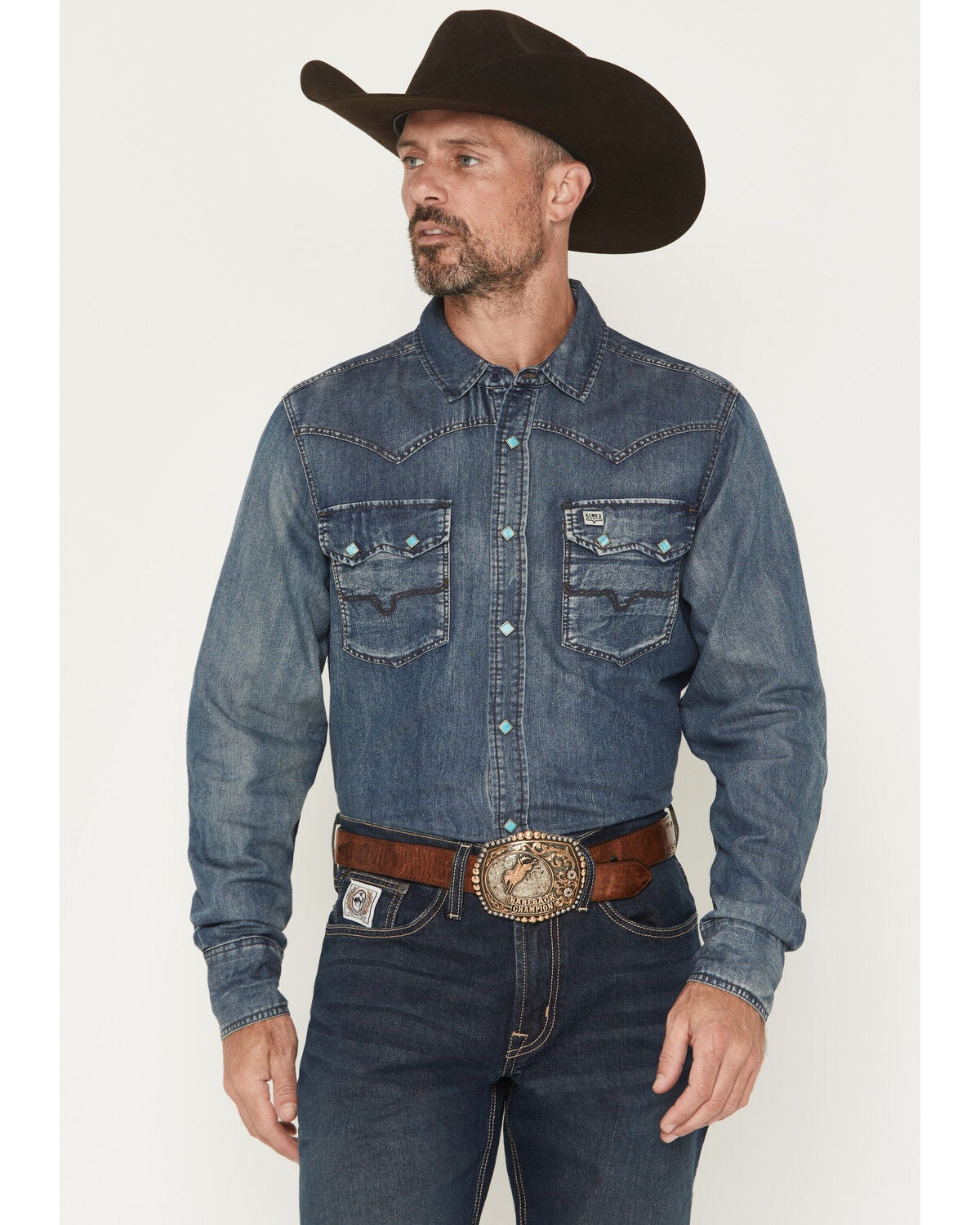 Kimes Ranch Men's Memphis Denim Long Sleeve Snap Western Shirt, Indigo, hi-res