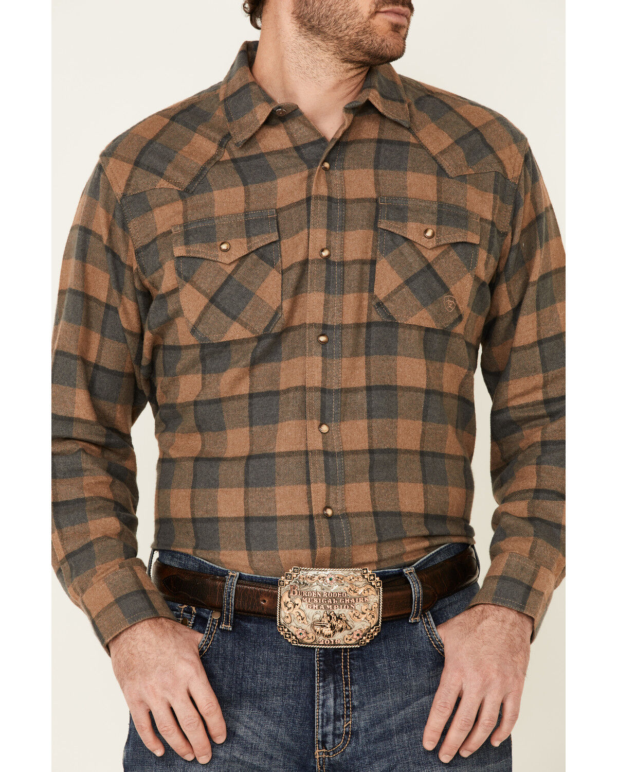 Image #3 - Ariat Men's Hartford Retro Plaid Long Sleeve Snap Western Flannel Shirt, Grey, hi-res