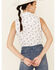 Rock & Roll Denim Women's White Floral Print Neck Tie Sleeveless Snap Western Shirt , White, hi-res