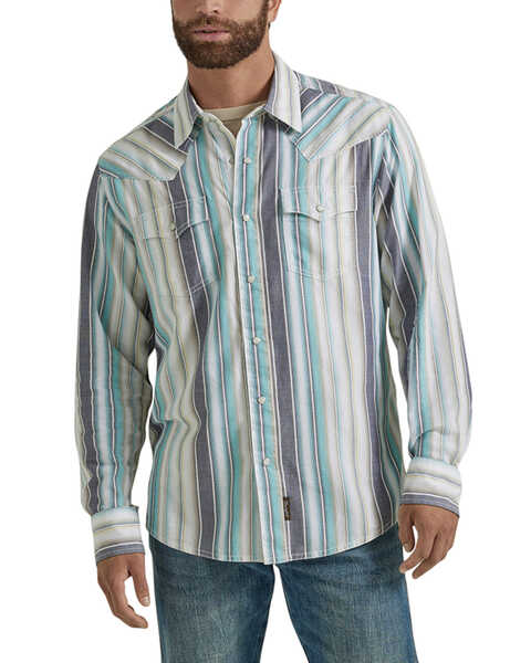 Wrangler Retro Men's Striped Long Sleeve Snap Western Shirt , Cream, hi-res
