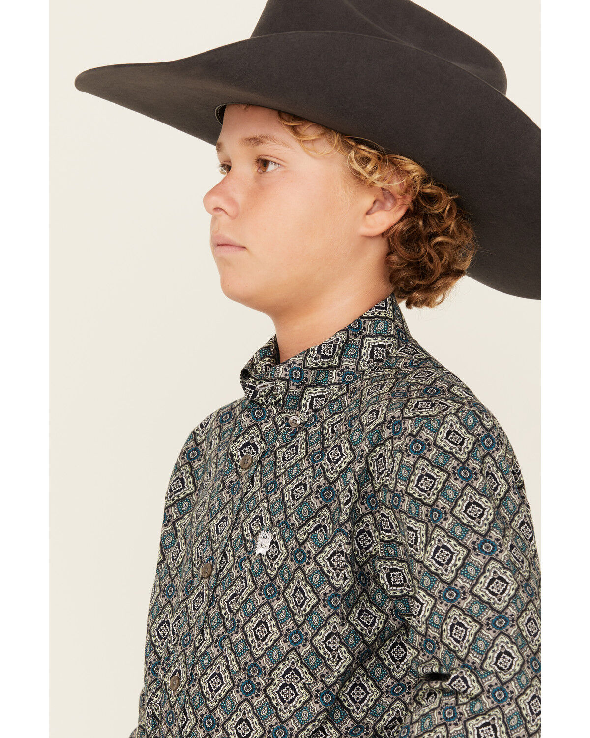 Image #2 - Cinch Boys' Geo Print Long Sleeve Button-Down Western Shirt, Grey, hi-res