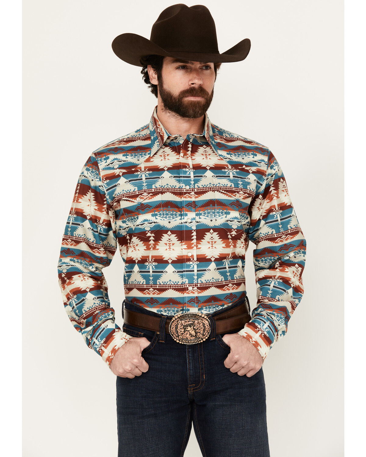 Image #1 - Roper Men's Vintage Southwestern Print Long Sleeve Pearl Snap Western Shirt, Multi, hi-res
