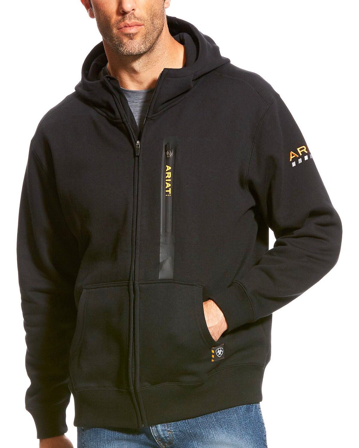 Ariat Men's Rebar Full Zip Hoodie, Black, hi-res