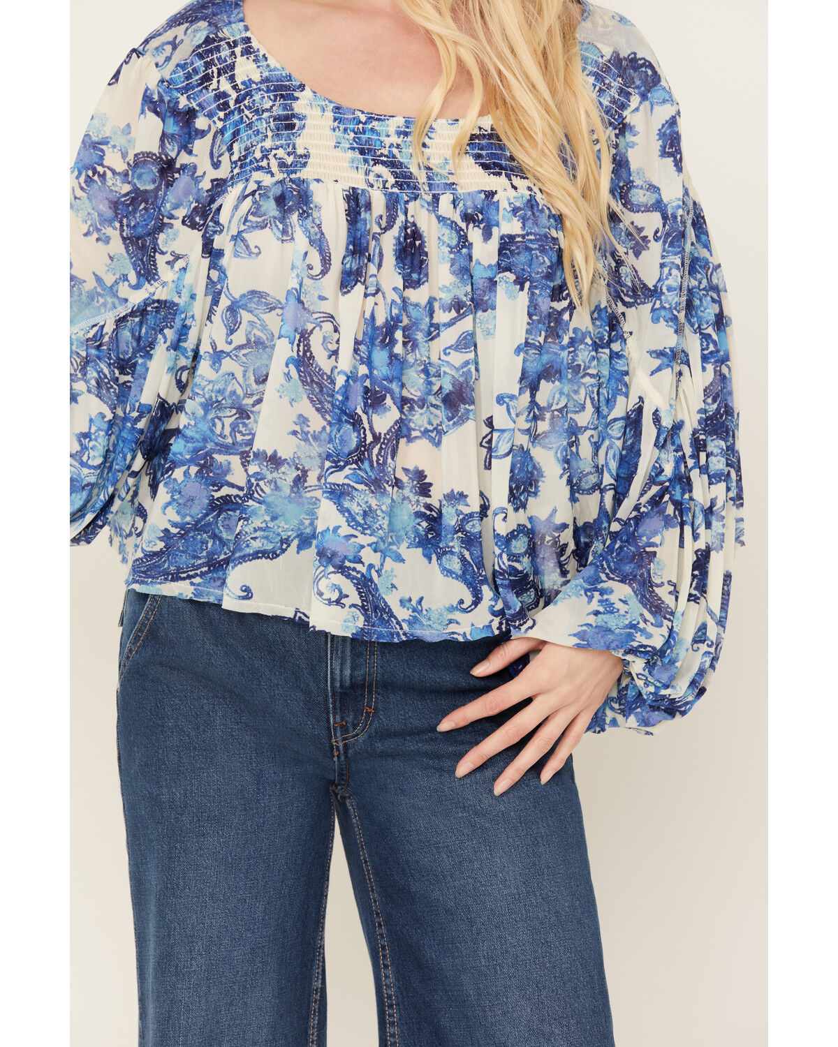Image #3 - Free People Women's Up For Anything Western Shirt, Cream/blue, hi-res